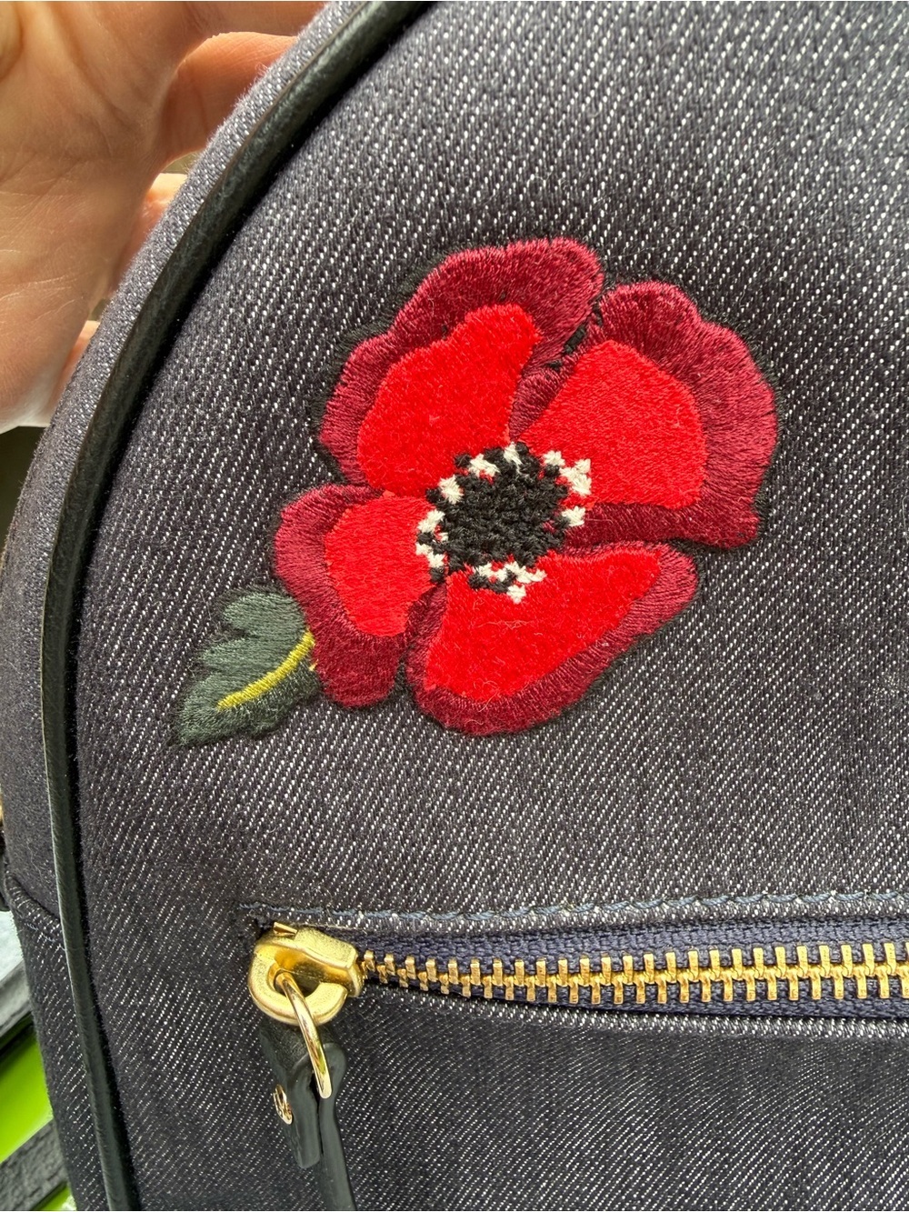 Kate Spade Jean Mini Backpack with Red Floral Appliqués - Picture 5 of 14